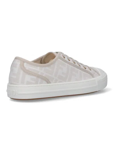 Fendi Domino Tessuto Jacquard Ff Sneakers Beige In White