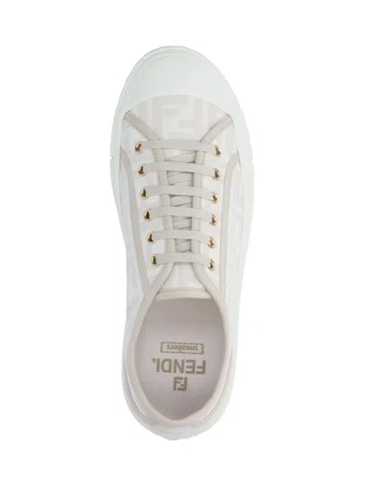 Fendi Domino Tessuto Jacquard Ff Sneakers Beige In White
