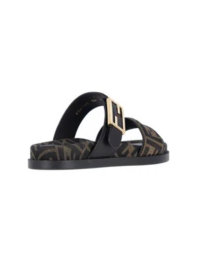 Fendi Leather Sandals With Double Strap And Buckle In Brown