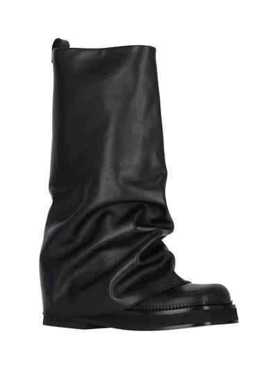 Attico Robin Black Boots With Square Toe And Logo Plaque On The Rear In Leather Woman