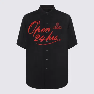 Vivienne Westwood Mens Black Open 24h Bowling Short-sleeves Woven Shirt Xl