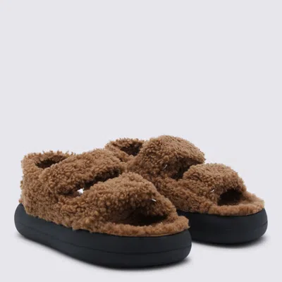 Moon Boot Shearling Sandals With Thick Sole In Animal Print