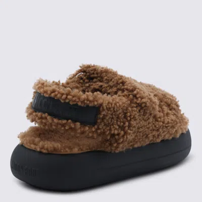 Moon Boot Shearling Sandals With Thick Sole In Animal Print