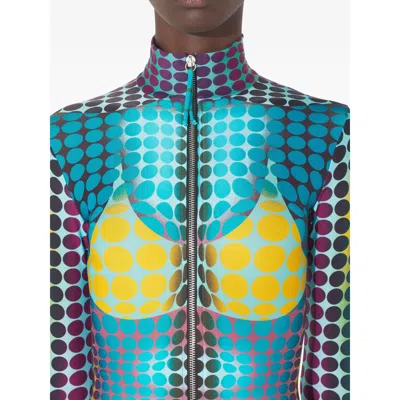 Jean Paul Gaultier High Neck Multicolored Polka Dot Maxi Dress In Blue