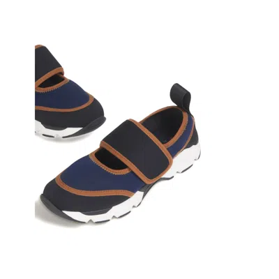 Marni Dark Blue And Black Mary Jane Running Polyamide Sneakers In Multi
