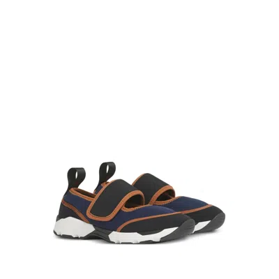 Marni Dark Blue And Black Mary Jane Running Polyamide Sneakers In Multi