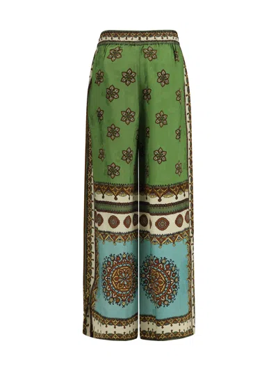 Alemais Contina Multicolor Pants With Elastic Drawstring Waist And All-over Print In Viscose Woman In Green