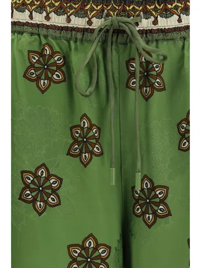 Alemais Contina Multicolor Pants With Elastic Drawstring Waist And All-over Print In Viscose Woman In Green