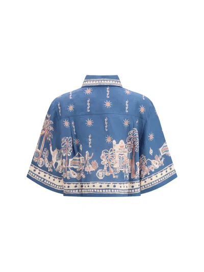 Alemais Acacia Cropped Printed Linen Shirt In Multi