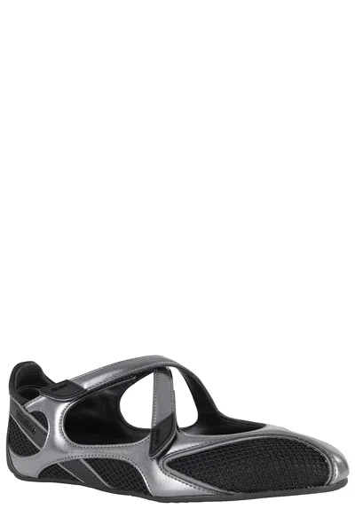 Attico Cross Strap Ballerina Flats With Metallic Finish In Animal Print