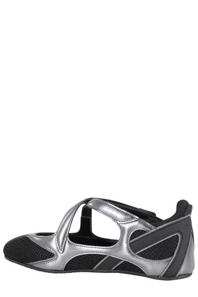 Attico Cross Strap Ballerina Flats With Metallic Finish In Animal Print