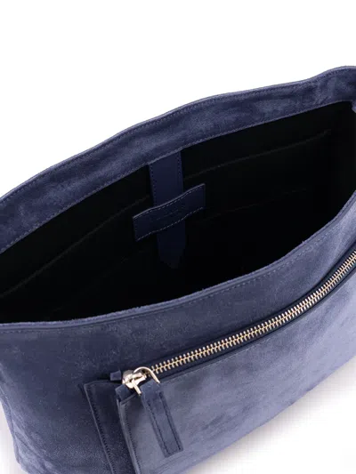 Orciani Suede Messenger Shoulder Bag Adjustable Strap In Blue