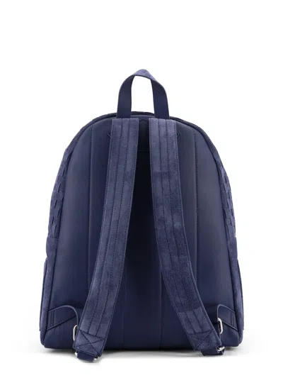 Orciani Suede Backpack Woven Texture Leather Handle In Blue