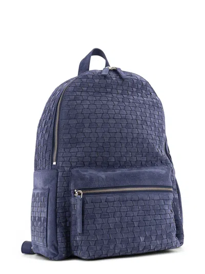 Orciani Suede Backpack Woven Texture Leather Handle In Blue