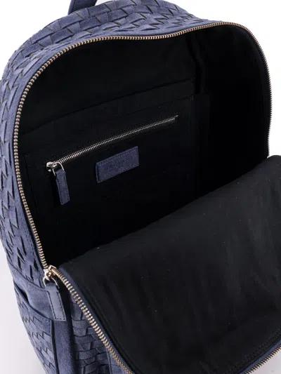 Orciani Suede Backpack Woven Texture Leather Handle In Blue