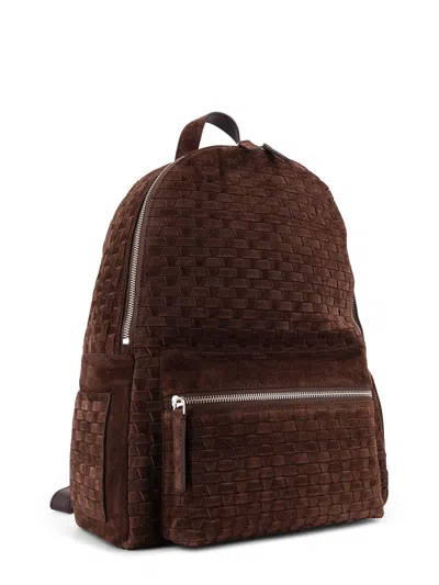 Orciani Suede Backpack Featuring Woven Texture Design In Brown