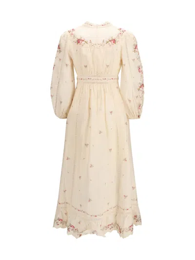 Zimmermann Patience Floral Linen Midi Dress In Neutral