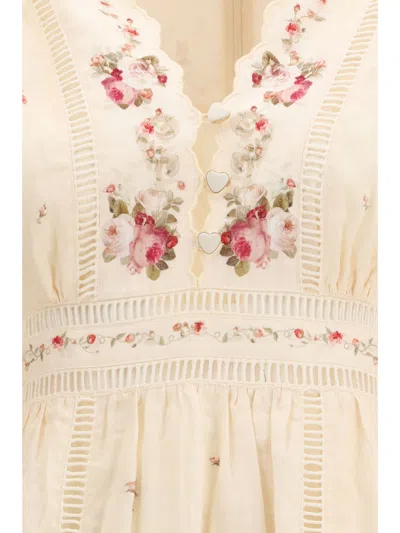 Zimmermann Patience Floral Linen Midi Dress In Neutral