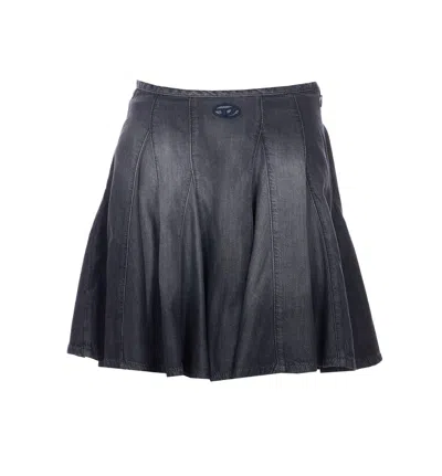 Diesel De-spiki-s Short Denim Skirt With Washed-out Effect In Black