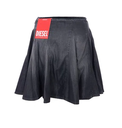 Diesel De-spiki-s Short Denim Skirt With Washed-out Effect In Black
