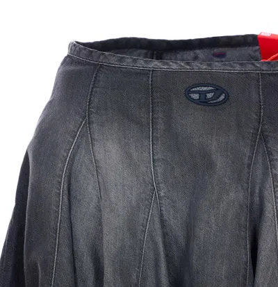 Diesel De-spiki-s Short Denim Skirt With Washed-out Effect In Black