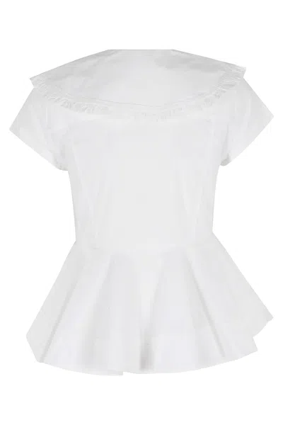 Ganni Peplum Top Short Sleeves Ruffled Collar In Neutral