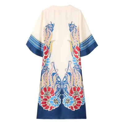 La Doublej The Kaftan Multicolor Silk Kaftan With V Neck And All-over Floral Print Woman In White