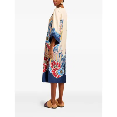 La Doublej The Kaftan Multicolor Silk Kaftan With V Neck And All-over Floral Print Woman In White