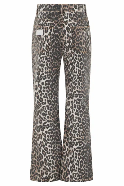Ganni Wide-leg Animal Print High-rise Jeans With Belt Loops In Gray