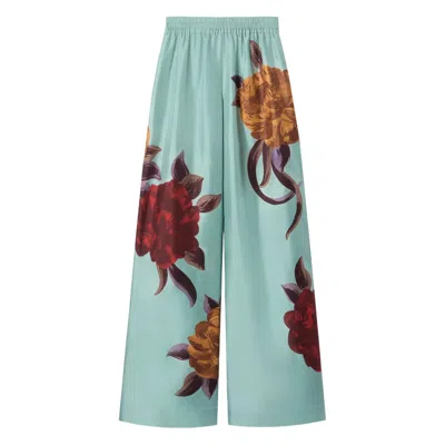 La Doublej La Double J Printed Silk-twill Palazzo Trousers In Green