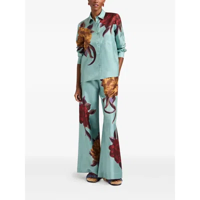 La Doublej La Double J Printed Silk-twill Palazzo Trousers In Green