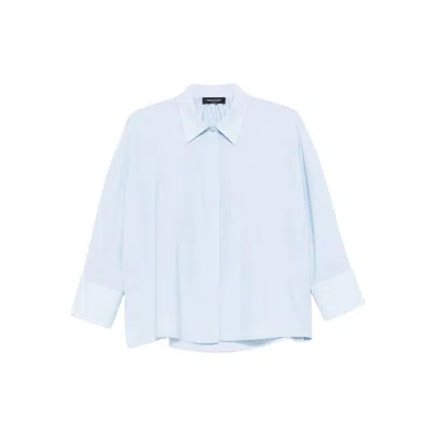 Fabiana Filippi Cropped Shirt In Cool Bistretch Wool In Blue