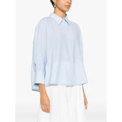 Fabiana Filippi Cropped Shirt In Cool Bistretch Wool In Blue