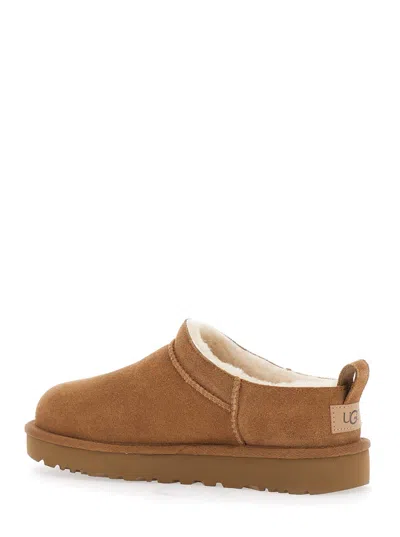 Ugg Classic Micro Beige Ankle Boots With Logo Embossed In Suede Woman In Brown