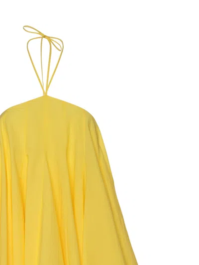 Jacquemus Courte Asymmetric Cotton-blend Crepon Halterneck Dress In Yellow