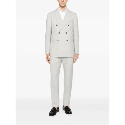 Caruso Norma Double-breasted Check-pattern Suit In Gray
