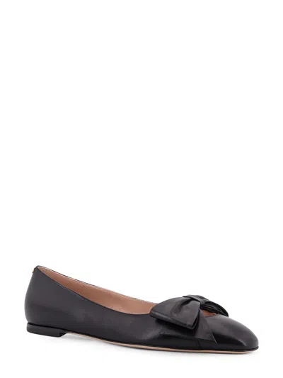 Valentino Garavani Bow Detail Leather Flats With Round Toe In Black