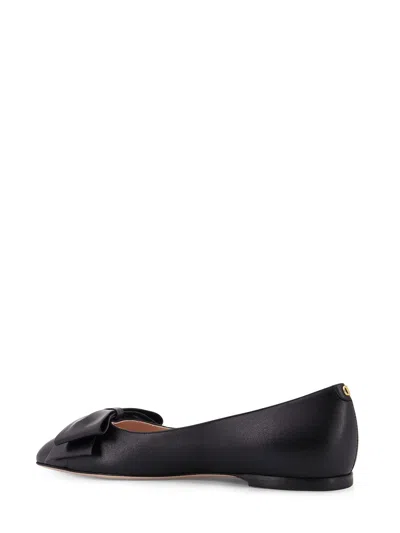 Valentino Garavani Bow Detail Leather Flats With Round Toe In Black
