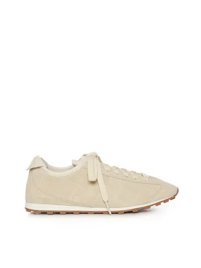 Jacquemus Sneaker Tennis In Ivory Crocodile Effect Suede Women In Neutral