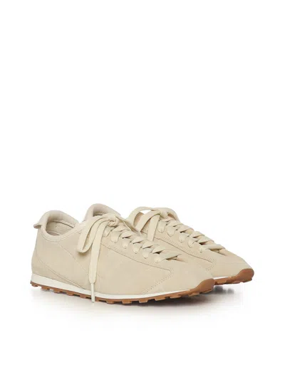 Jacquemus Sneaker Tennis In Ivory Crocodile Effect Suede Women In Neutral