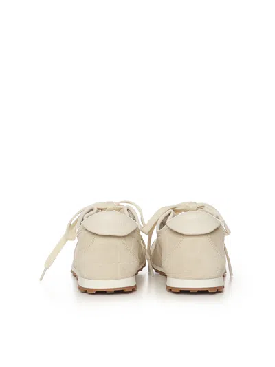 Jacquemus Sneaker Tennis In Ivory Crocodile Effect Suede Women In Neutral