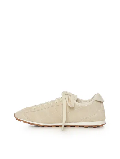 Jacquemus Sneaker Tennis In Ivory Crocodile Effect Suede Women In Neutral