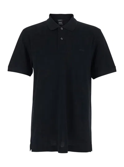 Hugo Boss Black Polo Shirt With Tone-on-tone Logo On The Front In Cotton Man In Blue