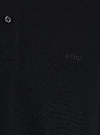 Hugo Boss Black Polo Shirt With Tone-on-tone Logo On The Front In Cotton Man In Blue