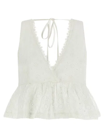 Pinko Kiersten Top Eyelet Lace Peplum Sleeveless In White