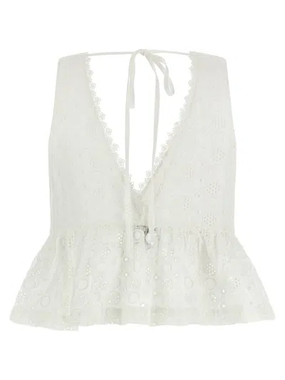 Pinko Kiersten Top Eyelet Lace Peplum Sleeveless In White