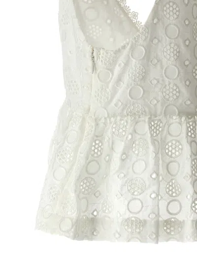 Pinko Kiersten Top Eyelet Lace Peplum Sleeveless In White