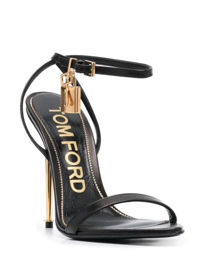 Tom Ford Black Sandals With Metal Heel And Padlock In Leather Woman In Black