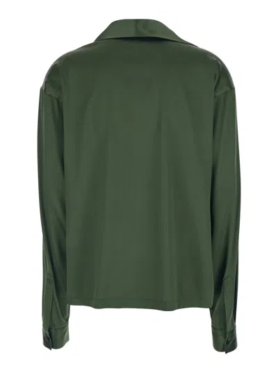 Tom Ford Stretch Silk Satin Polo With Tonal Tf Embroidered Logo Clothing In Green