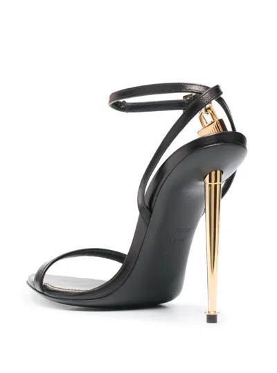Tom Ford Black Sandals With Metal Heel And Padlock In Leather Woman In Black